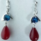 3 color! lady's stunning red jade bead & white/purple/blue zircon dangle earring