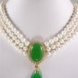 3color! 3 row 6-7mm white/pink/black pearl & green jade pendant necklace earring