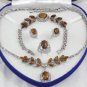 4color!18KGP flower turquoise/tiger eye stone earring necklace bracelet ring set