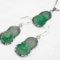 3 color-fancy carved green jade Guanyin bless pendant & earrings set