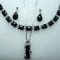 2 color- 2 kinds of 18KGP black agate/turquoise pendant bracelet earrings set