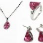 3 color- lady's fine pink/red/blue zircon 18KGP earring pendant ring #7,8,9 set