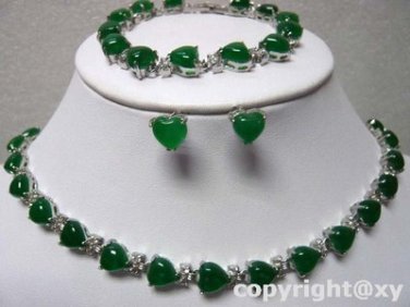 3 colors! lady's charm heart love green/purple jade 18KGP necklace bracelet set