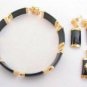 3 colors! fancy green jade/black agate bracelet bless earring /cross pendant set