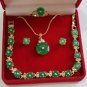 Beautiful 18KGP green jade CZ necklace/bracelet pendant earring ring set