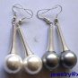 Fancy handmade tibet 14mm white gray sea shell pearl bead dangle earrings
