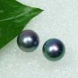 3 colors! charm genuine cultured 9-10mm white/pink/black flat pearl stud earring