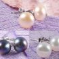 3 colors! genuine cultured 8-9mm white/pink/black flat pearl stud earring