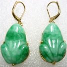 Fancy lady's green jade carved frog beads dangle earrings free shipping