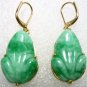 Fancy lady's green jade carved frog beads dangle earrings free shipping