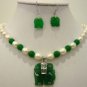 White pearl green purple jade black agate elephant pendant necklace earring set