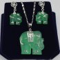 5 color- fancy green/purple jade carved elephant pendant earring set free chain