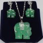 5 color- fancy green/purple jade carved elephant pendant earring set free chain