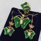 3 color- fancy 18KGP green jade butterfly earring pendant/ ring set free chain