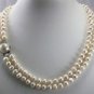 3 colors! stunning 2 row 7-8mm white/black pearl +mother shell clasp necklace
