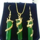 2 color-noblest fancy green/purple jade 18KGP dragon pendant earring set