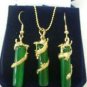 2 color-noblest fancy green/purple jade 18KGP dragon pendant earring set