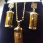 5 color-tiger eye stone-purple/green jade-black agate lucky pendant earring set