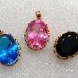 3color! charm blue/pink/black oval zircon bead 18KGP pendant necklace free chain