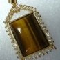 2 color! stunning natural tiger eye stone bead 18KGP CZ pendant free chain