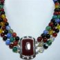 4 colors! fine 3 row red /colorful jade black agate bless lucky wedding necklace