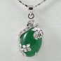 2 color! lady's charm oval green jade 18KGP flower pendant necklace free chain