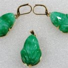 Lady's beautiful carved green purple jade frog beads pendant earring set