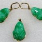 Lady's beautiful carved green purple jade frog beads pendant earring set