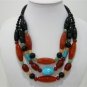 9 colors! 2/3 row pearl &mixed yellow jade black agate colorful stone necklace