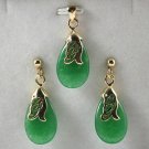12 colors-lovely green/blue/purple/yellow/red jade 18KGP pendant earring set