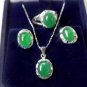 2 colors- lady's fine 18KGP green jade CZ earring pendant ring #7,8,9 set