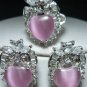 11 colors- heart pink/blue/green opal-green jade -red/blue zircon earring ring