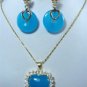 4 colors- fine 18KGP heart love blue/purple jade CZ pendant & butterfly earring
