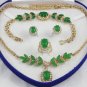 Noblese lady's 18KGP green jade beaded flwoer necklace bracelet earring & ring