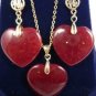 5 colors- noblest heart love red/pink/green jade 18KGP pendant earring set