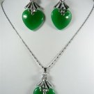 8 colors- fine heart love green/purple/pink/red jade 18KGP pendant earring set