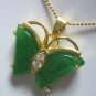 7color! fine red/purple zircon -green jade bead butterfly 18KGP pendant necklace