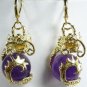 Fancy 12mm green/purple/blue jade & black agate Amethyst dragon 18KGP earrings