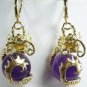 Fancy 12mm green/purple/blue jade & black agate Amethyst dragon 18KGP earrings