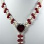 4 colors! nice 2 row white pearl purple/blue/red jade &red heart zircon necklace