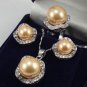 18KGP pink red gray coffee yellow black shell pearl10mm earring14mm ring pendant