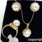 5 colors- white/pink/black pearl-green jade/agate18KGP CZ earring pendant ring