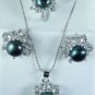 3 colors- fine cultured white/pink/black pearl 18KGP CZ ring pendant earring set