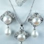 5 colors- noblest cultured white pearl 18KGP CZ ring pendant earring set