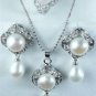 5 colors- noblest cultured white pearl 18KGP CZ ring pendant earring set