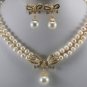 6 color- 2 row 7-8mm white/pink/black pearl necklace+ flower pendant earrings