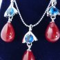 3 color-nice green jade bead + white/purple/blue CZ 18KGP pendant earring set