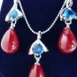 3 color-nice green jade bead + white/purple/blue CZ 18KGP pendant earring set