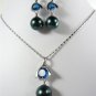 10 color-12mm white/black shell pearl +white/purple/blue CZ pendant earring set