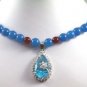 4 colors! charm blue/green jade white pearl necklace 17" +heart zircon pendant